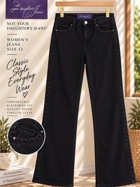 NYDJ Black Wide-Leg Jeans with Side Stud Trim
